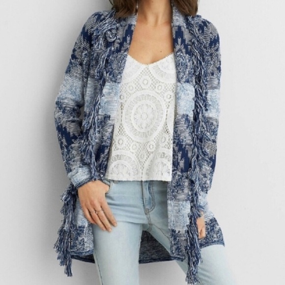 American Eagle Aztec tribal fringed open cardigan - Picture 1 of 8